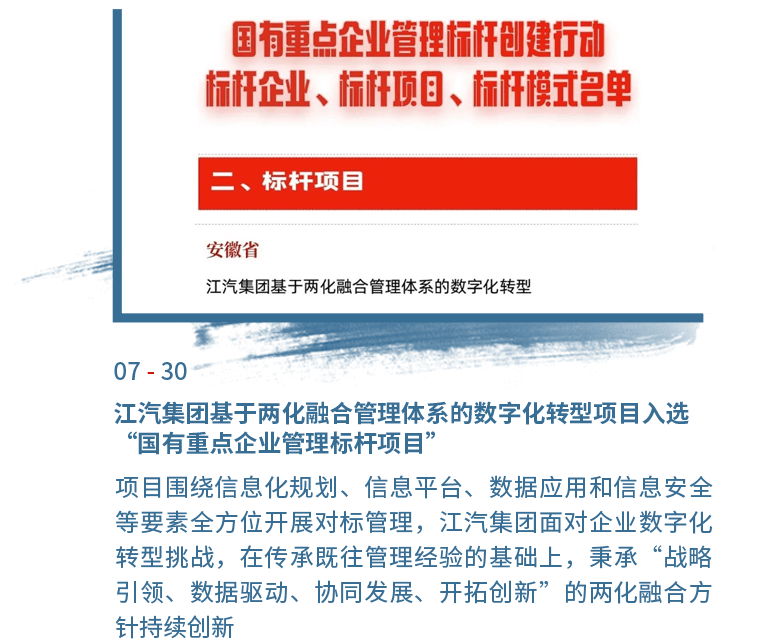 7月30日IM电竞
基于两化融合管理体系的数字化转型项目入选“国有重点企业管理标杆项目”